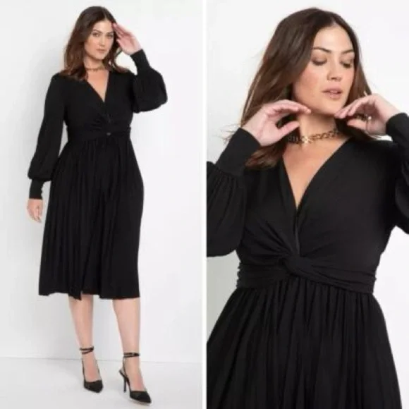 ELOQUII | Knotted Front Pleated Skirt Dress - Picture 4 of 12